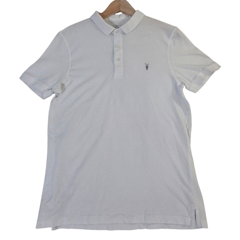 AllSaints White Organic Cotton Slim Fit Ramskull Polo Shirt Women's Medium - Picture 1 of 5